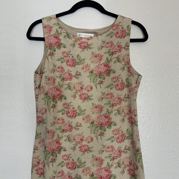 Vintage Floral Maxi Dress Linen Blend Sleeveless - Picture 7 of 10